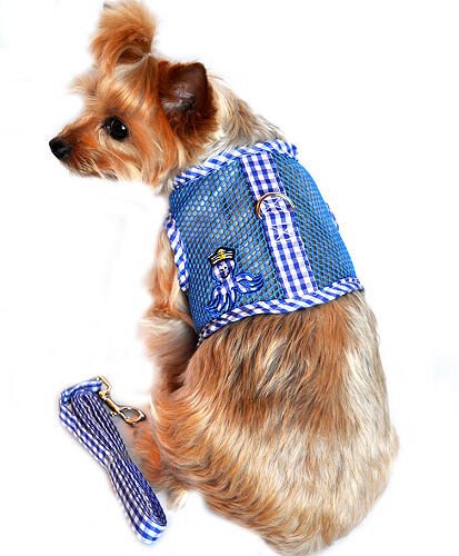 Mesh Dog Harness - Blue/Gingham with Octopus Applique