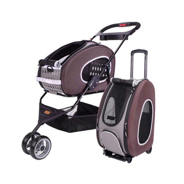 Ibiyaya 5-in-1 EVA Pet Carrier-Stroller,Small Backpack with Wheels,Car Seat Booster Chocolate