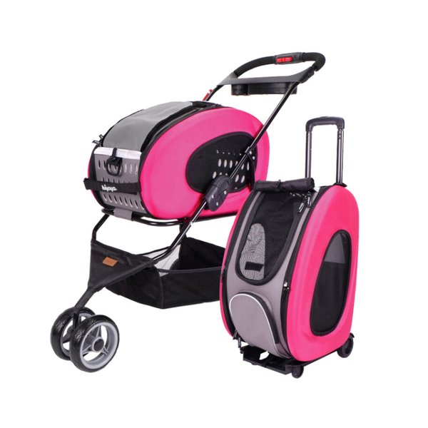 Ibiyaya 5-in-1 EVA Pet Carrier-Stroller,Small Backpack with Wheels,Car Seat Booster Hot Pink